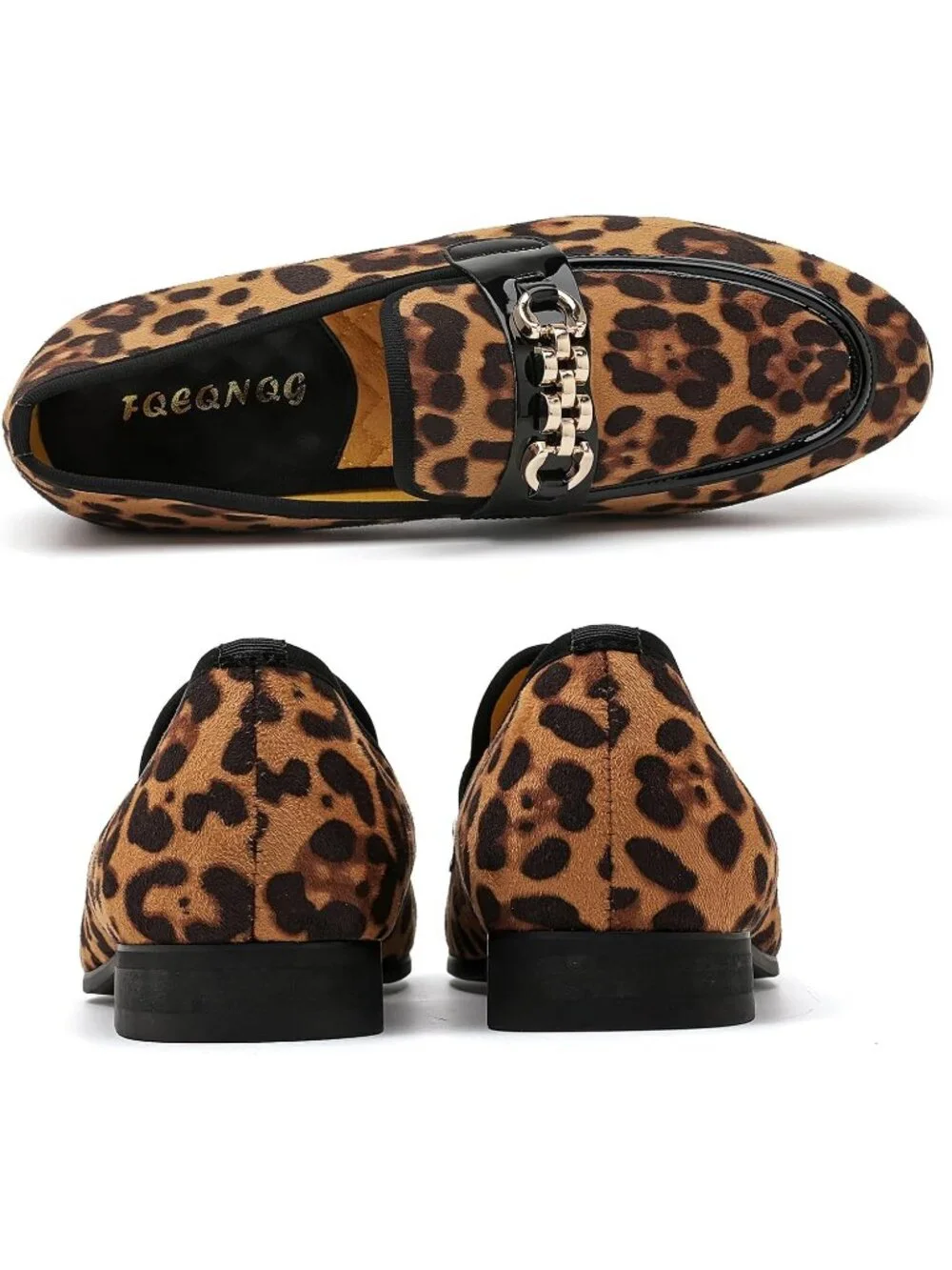 Men's Leopard Velvet Gold Horse Bit Classic Loafer Slip On Casual Dress Shoes